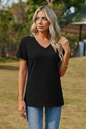 Visit the Zeagoo Store Zeagoo Womens Tops Summer Casual Short Sleeve Tshirts Business Basic Spring V-Neck Shirts Outfits S-3XL
