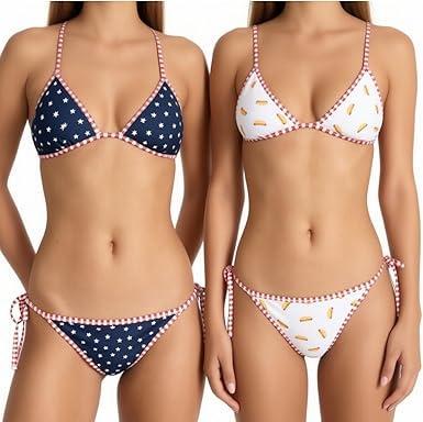 Uillui Reversible Bikini Sets for Women Two Piece Thong Bikini Swimsuits Brazilian String Tanning Bikinis Sexy Bathing Suits