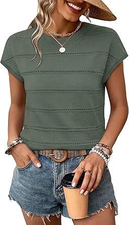 Visit the WIHOLL Store WIHOLL Womens Lightweight Sweater Spring Summer Outfits Cap Sleeve Hollow Out Knit Fashion Clothing Resort Wear 2026