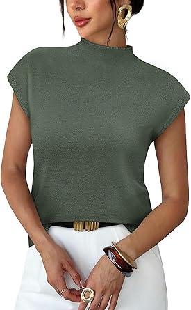 Visit the Sampeel Store Sampeel Womens Short Sleeve Sweater Mock Neck Summer Top Dressy Casual Basic Knit Pullover Shirt