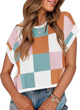 Visit the ZESICA Store ZESICA Women's Summer Trendy Knit Top 2026 Floral Print Short Sleeve Crewneck Loose Fit Sweater Vest Going Out Clothes