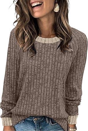 Visit the WIHOLL Store WIHOLL Long Sleeve Shirts for Women Lightweight Sweaters Fall Outfits 2026 Color Block Winter Clothing Dressy Casual Soft