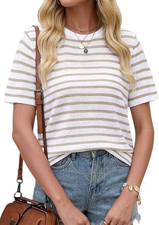 Visit the Allimy Store Allimy Womens Striped Color Block Lightweight Sweater Tops 2026 Summer Casual Loose Fit T-Shirt Blouses