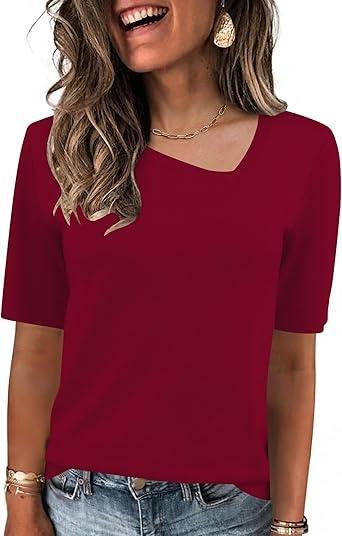 Visit the Rapbin Store Rapbin Womens Short Sleeve Sweater Asymmetrical Neck Dressy Casual Fashion Summer Pullover Tops Sweater Blouse 2026