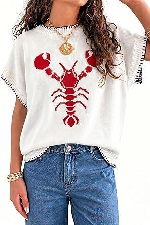Visit the Mazulun Store Womens Crawfish Sleeveless Knit Sweater Vest Casual Crewneck T Shirts Summer Pullover Tops