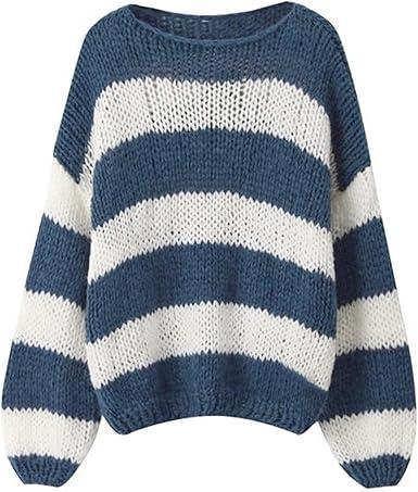 Brand: Pinclodly Pinclodly Oversized Sweaters for Women Color Block Striped Sweaters Y2K Crewneck Long Sleeve Knit Sweater