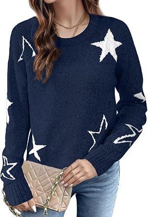 Visit the Flamingals Store Flamingals Women's Sweaters 2026 Crew Neck Long Sleeve Drop Shoulder Kintted Pullover Sweaters Dressy Casual Tops