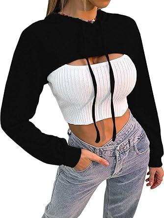 Visit the BEJONS Store BEJONS Women Long Sleeve Cropped Super Crop Top Hoodies Sweatshirt Aesthetic Punk Hip Hop Dance Sexy Rave Cloth