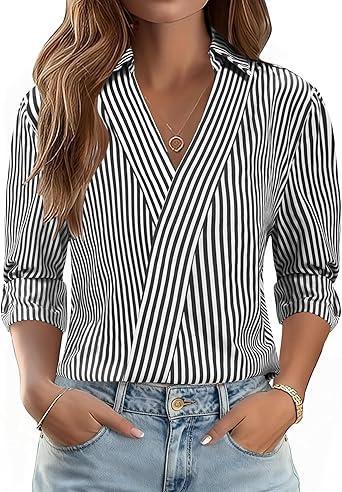Visit the LOMON Store LOMON 3/4 Length Sleeve Womens Tops Dressy V Neck Collared Shirts Trendy Business Casual Work Blouses Vacation Outfits 2026
