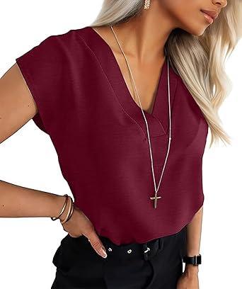 Visit the Lepunuo Store Lepunuo Womens Summer Tops Cap Sleeve Textured Dressy V Neck Shirts 2025 Work Office Blouses Business Casual Outfits