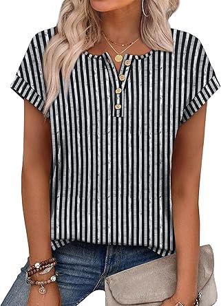 Visit the OFEEFAN Store OFEEFAN Womens Tops Henley Shirts Button Down Short Sleeve Business Work Blouses Dressy Casual Summer Tops Spring Outfit