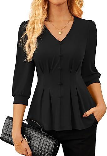 Visit the GRACE KARIN Store GRACE KARIN Women Business Casual Tops, 2026 Summer Trendy Dressy Blouses, 3/4 Sleeve Peplum Work Shirts V Neck Office Outfit
