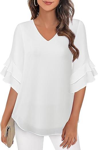 Visit the VALOLIA Store VALOLIA Womens Blouses 3/4 Sleeve Dressy Tops Business Casual Double Layers Shirts