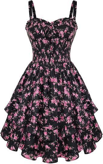 Visit the Scarlet Darkness Store Scarlet Darkness Smocked Floral Sundresses for Women Teens 2026 Summer Flowy Ruffle Mini Dress