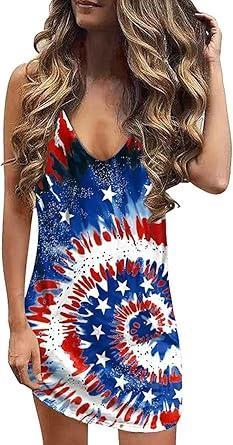 Visit the BANGELY Store BANGELY American Flag Dresses for Women 4th of July Patriotic Sleeveless Dress Stars Stripe Deep V Neck Mini Tank Dress