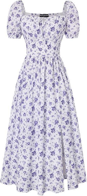 Visit the Scarlet Darkness Store Scarlet Darkness Women's Floral Corset Dress with Split 2026 Summer Spring Square Neck Midi Milkmaid Dresses