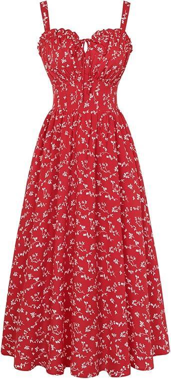 Visit the Scarlet Darkness Store Scarlet Darkness Summer Dresses for Women 2026 Floral Corset Dress Long Milkmaid Dress with Pocket