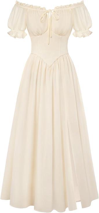 Visit the Scarlet Darkness Store Scarlet Darkness Corset Dress for Women Off Shoulder Renaissance Costume Short Sleeve Milkmaid Dresses with Pockets