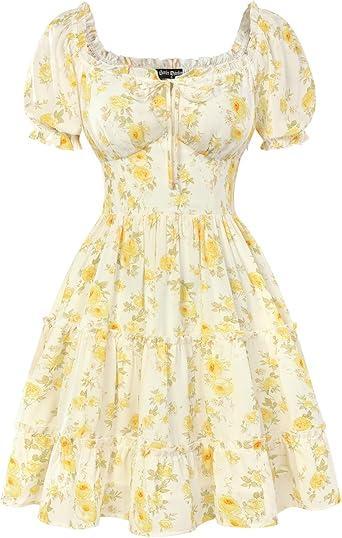 Visit the Scarlet Darkness Store Scarlet Darkness Floral Corset Mini Dress Women Teen Summer Off Shoulder Dress Graduation Cute Sundress with Pockets