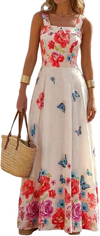 Visit the CHICME Store CHICME Women’s Floral Long Maxi Dress Quare Neck Strap Flowy Boho Summer Beach Sundress Dress 2026