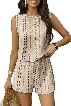 Visit the GUNEST Store GUNEST 2 Piece Sets for Women Summer Lounge Short Sets Tank Tops Crew Neck Sleeveless and Bottom Matching with Pockets 2026
