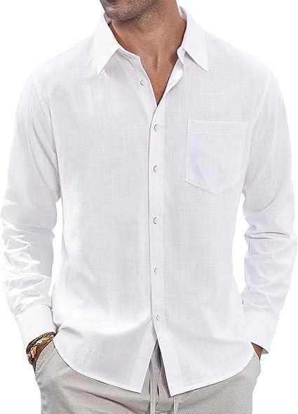 Visit the J.VER Store J.VER Men's Linen Shirts Casual Button Down Long Sleeve Shirt Solid Spread Collar Summer Beach Shirts with Pocket