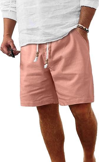 Visit the Comdecevis Store Comdecevis Men's Linen Shorts Casual Elastic Waist Drawstring Summer Beach Vacation Yoga Golf Shorts with Pockets