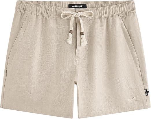 Visit the maamgic Store maamgic Mens 100% Linen Shorts Casual Drawstring Elastic Waist, Breathable Summer Shorts for Men Beach Vacation with Pockets