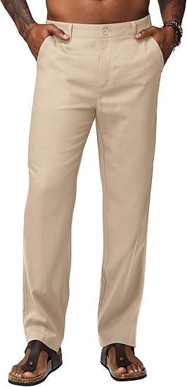 Visit the AVICHIC Store Men's Linen Pants Casual Breathable Linen Dress Pants Summer Beach Work Trousers 30'' 32''