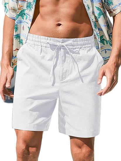 Visit the RQP Store RQP Mens Cotton Linen Shorts Casual Drawstring 7inch Inseam Shorts Stretch Summer Beach Wear
