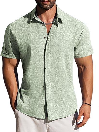 Visit the LETSEE Store LETSEE Linen Shirts Mens Button Down Short Sleeve Shirt for Summer Business Casual Beach & Wedding Guest