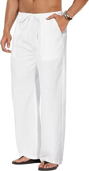 Visit the COOFANDY Store COOFANDY Men's Linen Pant Elastic Waist Linen Pants Drawstring Summer Beach Pant