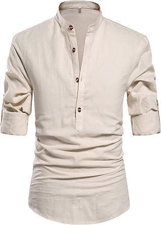 Visit the NITAGUT Store NITAGUT Men Henley Neck Long Sleeve Daily Look Linen Shirts