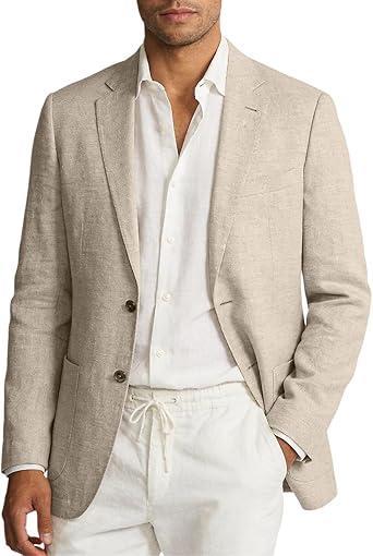 Visit the Datysum Store Linen Blazer Men Jacket Casual Blazer for Mens 2 Button Lightweight Sport Coat for Summer Beach Wedding Groom Prom