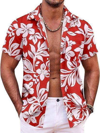 Visit the COOFANDY Store COOFANDY Mens Hawaiian Shirt Short Sleeve Button Down Shirts Tropical Summer Beach Shirts Casual Floral Aloha Shirts