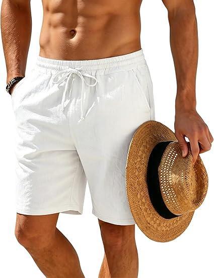 Visit the TAFLE Store Mens Linen Shorts Casual Drawstring Elastic Waist Lightweight Breathable 7 Inch Inseam Summer Beach Shorts