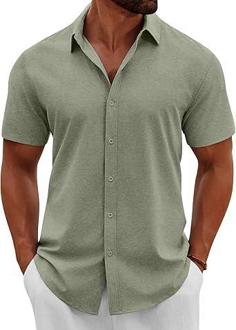 Visit the COOFANDY Store COOFANDY Men's Button Down Shirts Short Sleeve Casual Summer Beach Shirts Vacation Wedding Shirts