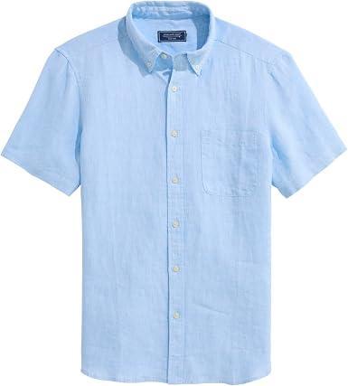 Visit the vineyard vines Store Vineyard Vines Men's Surfside Solid Linen Short Sleeve Shirt