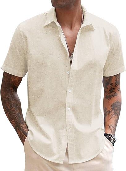 Visit the COOFANDY Store COOFANDY Mens Button Down Short Sleeve Beach Shirts Casual Summer Button Up Cruise Vacation Linen Shirt
