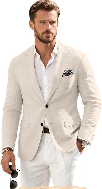 Visit the Fxzpiodi Store Linen Retro Mens Suit Jacket Blazer Casual Slim Fit Blazers Tux Jackets Wedding Prom Suit Separates Linen Sport Coat for Men