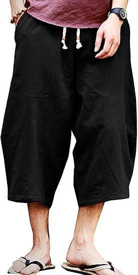 Brand: KAMUON Mens Casual Baggy Cotton Linen Pocket Lounge Harem Pants Beach Long Shorts