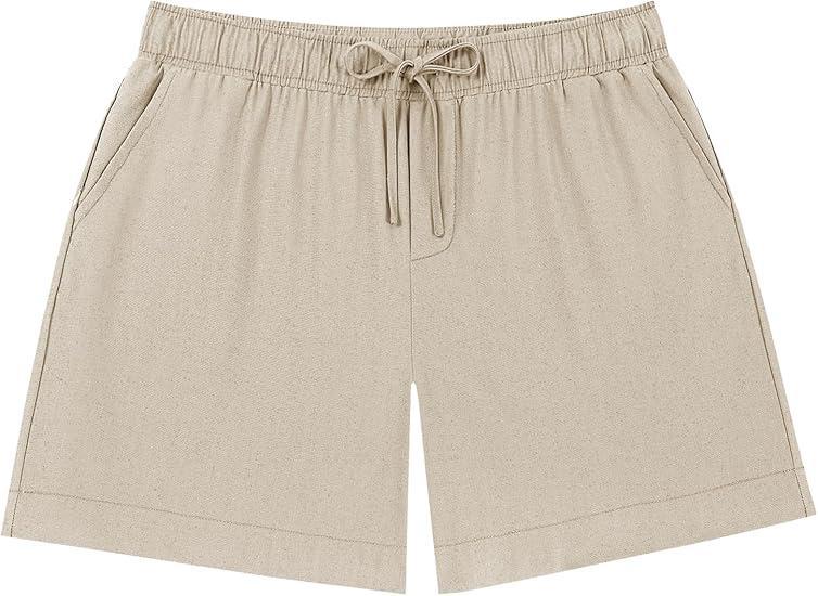 Visit the Poriff Store Poriff Mens Linen Shorts Casual Elastic Waist Drawstring Lightweight Summer Beach Hiking Golf Shorts with Pockets