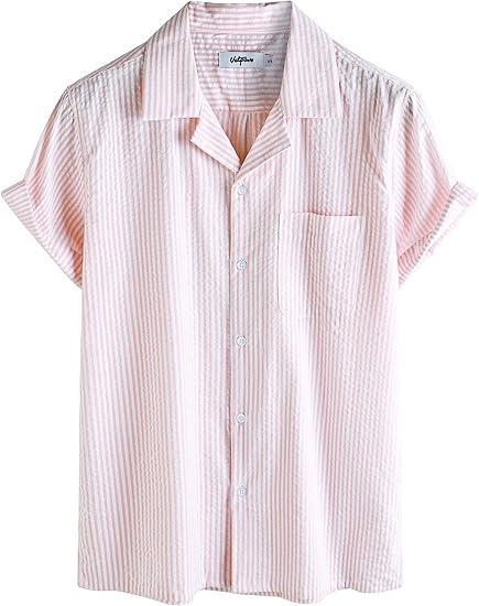 Visit the VATPAVE Store VATPAVE Mens Striped Summer Shirt Casual Button Down Short Sleeve Beach Shirts Cotton Shirts for Men