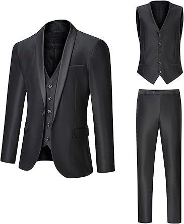 Brand: JIKHONEY Men's Suit 3 Piece Slim Fit Suits for Men, One Button Solid Shawl Lapel Blazer Jacket Vest Pants Set for Party Wedding
