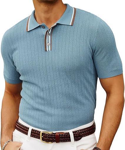 Visit the PJ PAUL JONES Store PJ PAUL JONES Mens Knitted Polo Shirts Short Sleeve Textured Pullover Golf Polo T Shirts