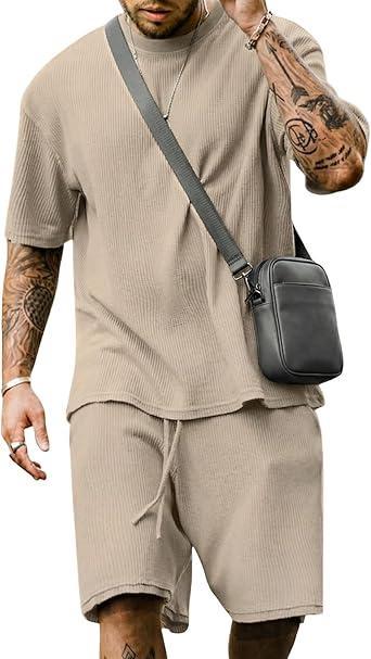 Visit the Yimoon Store Yimoon Men's 2 Piece Outfits Oversized Short Sleeve T Shirt & Shorts Set Summer Casual Tracksuit
